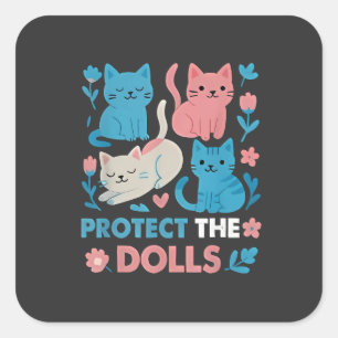 Sticker Carré Protéger l'égalité des poupées Trans LGBT chats Lo