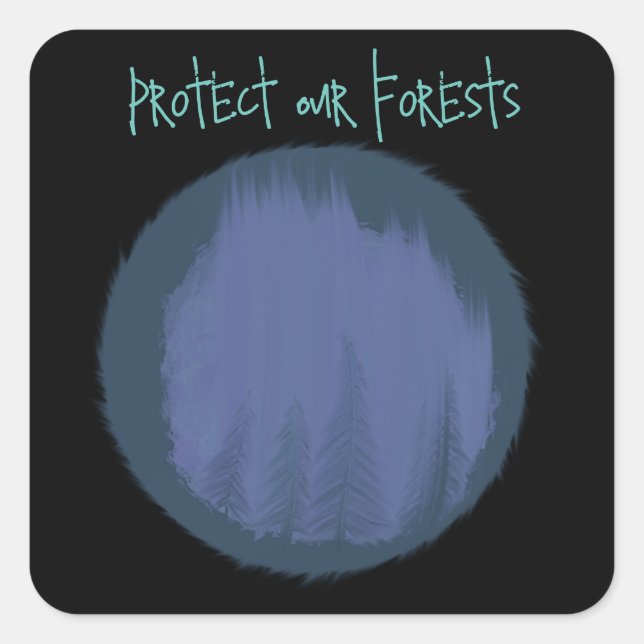 Sticker Carré Protéger nos forêts Art en Cercles Bleus (Devant)