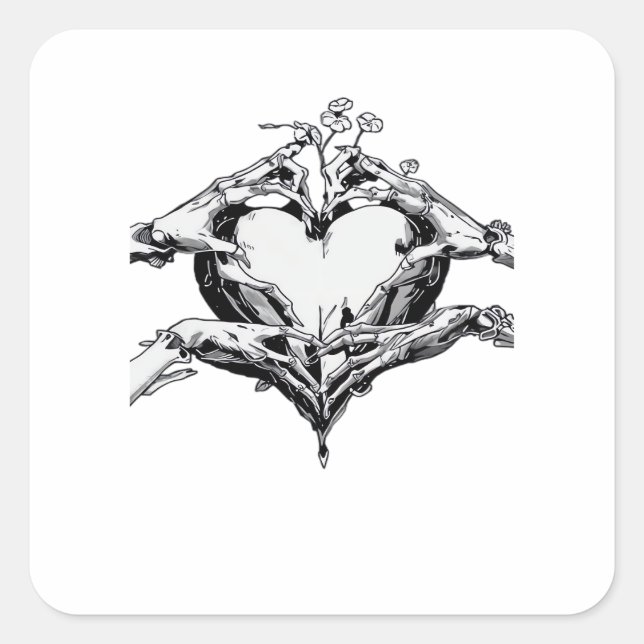 Sticker Carré Protéger Un Coeur - Skeleton Coeur Main (Devant)