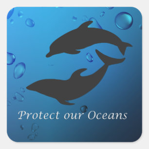 Sticker Carré Protégez notre chevalet de dauphins océaniques