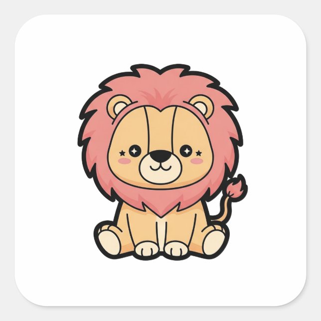Sticker Carré Proud Lion – Cute Kawaii Animal Illustration (Devant)