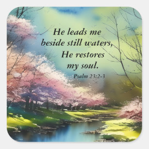 Sticker Carré Psaume 23:2-3 Il restaure mon âme Bible Verse