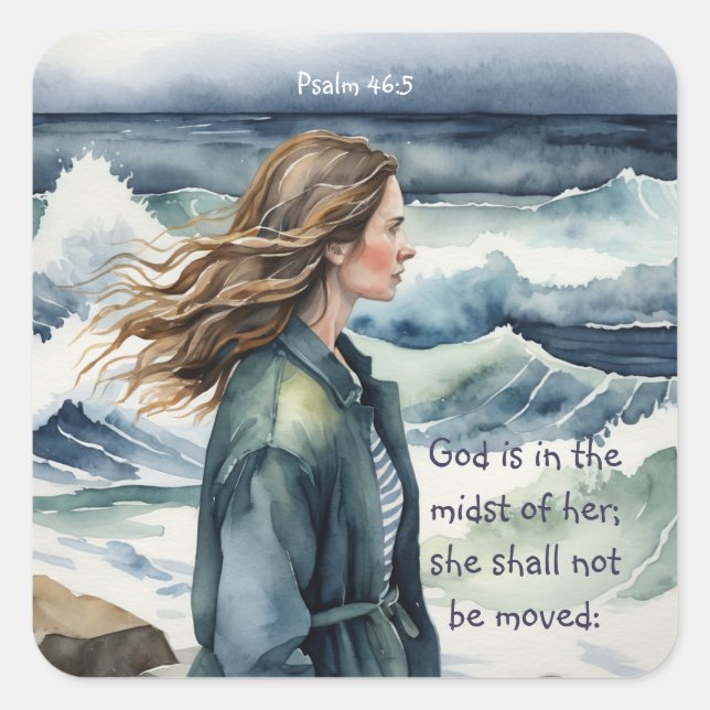 Sticker Carré Psaume 46:5 Dieu est au milieu d'elle (Devant)