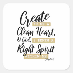 Sticker Carré Psaume 51:10 Jésus Bible chrétienne Verse
