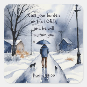 Sticker Carré Psaume 55:22 Posez votre fardeau sur le Seigneur
