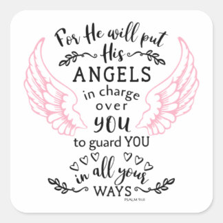 Sticker Carré Psaume 91:11 Bible Scripture Verse Angels Guardian