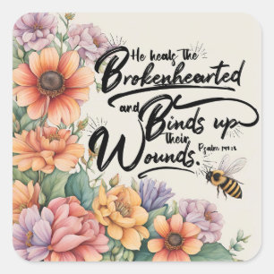 Sticker Carré Psaumes 147:3 Bible chrétienne Verse Image