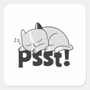 Sticker Carré Psst Lazy chat dort