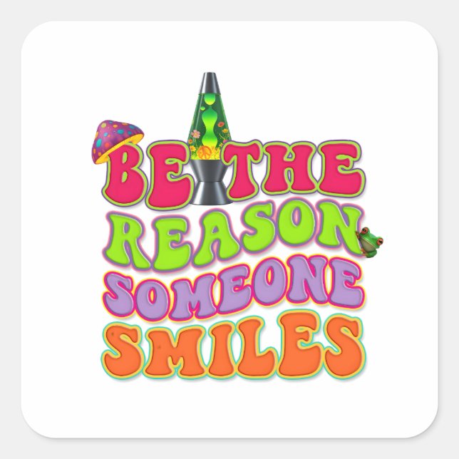 STICKER CARRÉ PSYCHEDELIC POSITIVE LAVA LAMP HIPPIE MUSHROOM (Devant)