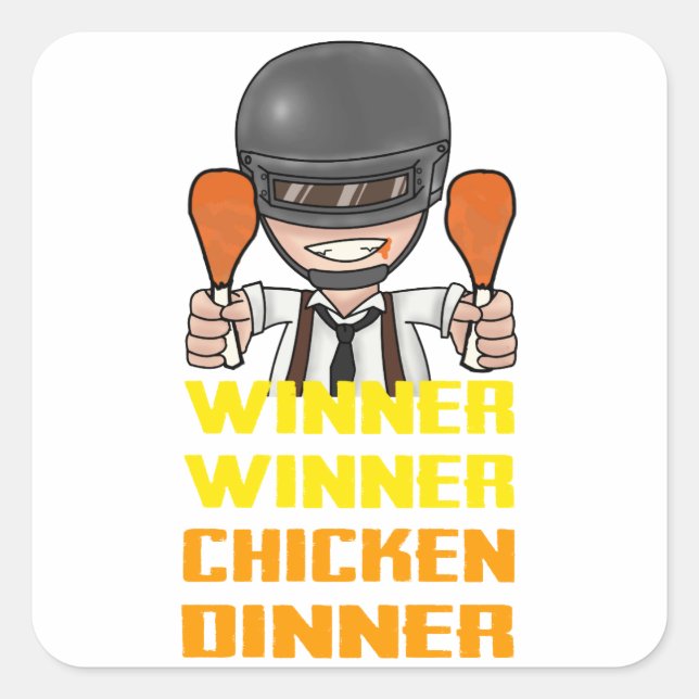 Sticker Carré PUBG - Gagnante, Gagnante du dîner de poulet (Devant)