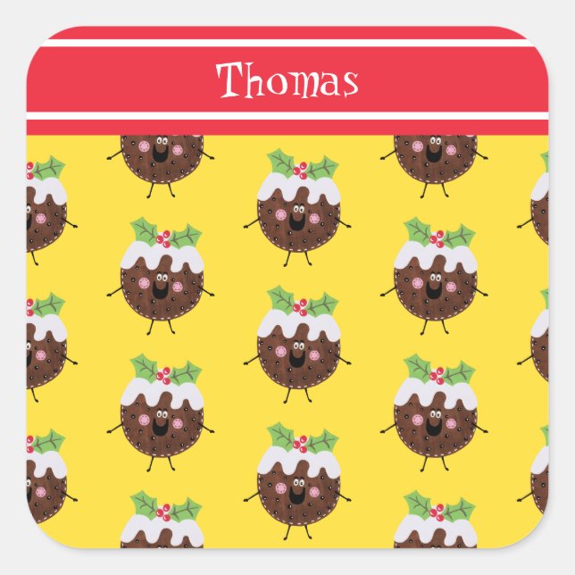 Sticker Carré Pudding de Noël personnalisé (Devant)