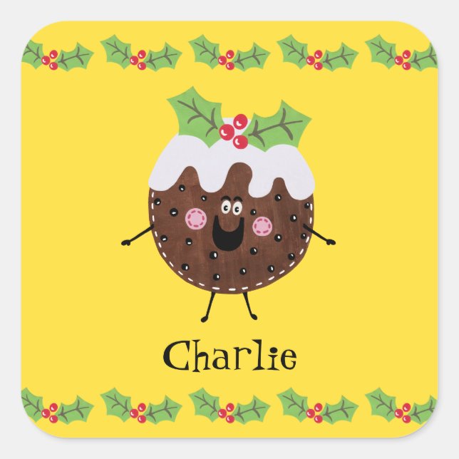Sticker Carré Pudding de Noël personnalisé (Devant)