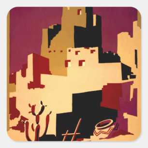 Sticker Carré Pueblos Anciens du Sud-Ouest WPA Poster Art