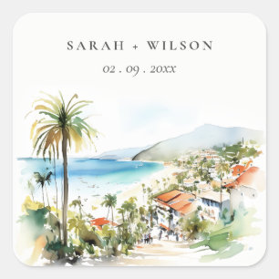 Sticker Carré Puerto Vallarta Mexique paysage aquarelle Mariage