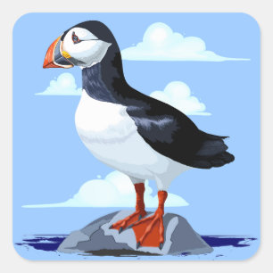 Sticker Carré Puffin Cute Oiseau de mer Atlantique