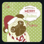 Sticker Carré Pug de Christmas<br><div class="desc">Cet adorable étiquette de Carlin de Noël ajoutera une touche fantaisiste à vos forfaits vacances.</div>