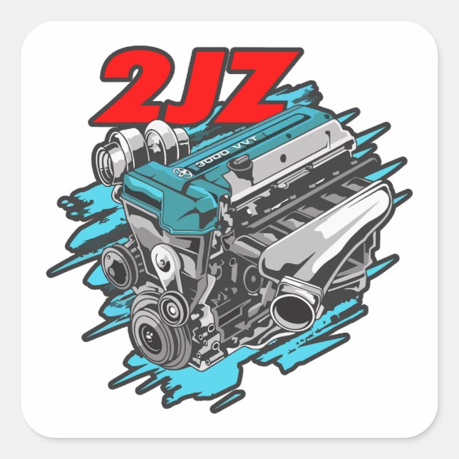 Sticker Carré Puissance 2JZ GTE - Moteur Toyota Supra (Devant)