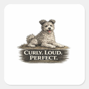 Sticker Carré Pumi Chien – Bouclé Fort Parfait