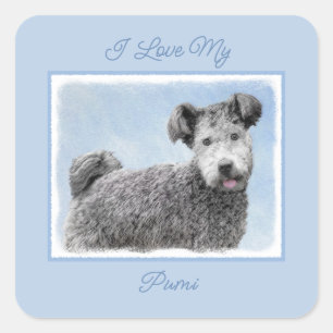 Sticker Carré Pumi Peinture - Joli bâton Carré d'origine chien
