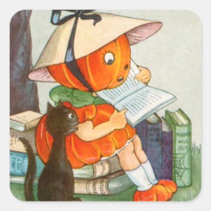 Sticker Carré Pumpkinhead Black Cat Jack-o'-lantern Citrouille