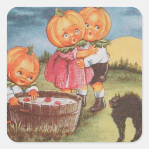 Sticker Carré Pumpkinhead Noir Chat Bobine Pour Pommes