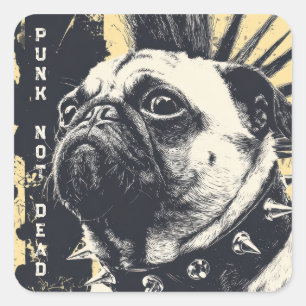 Sticker Carré Punk Not Dead Bulldog – Rock Chien Art