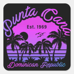 Sticker Carré Punta Cana Dominicaine Palm Tree Retro Sunset 80s