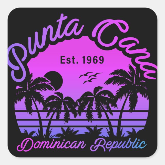 Sticker Carré Punta Cana Dominicaine Palm Tree Retro Sunset 80s (Devant)
