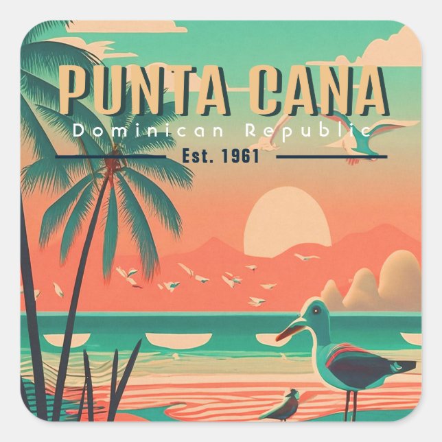 Sticker Carré Punta Cana DR Retro Seagull Souvenir 1950 (Devant)