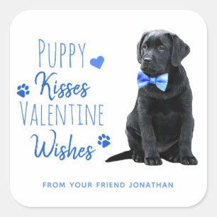 Sticker Carré Puppy Kisses Valentine Wishes Kids Valentines Day