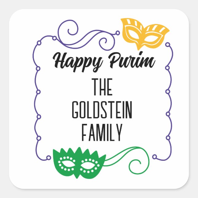 Sticker Carré Purim mask masquerade costume Mishloach Manot (Devant)