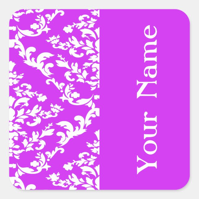 Sticker Carré Purple Bold Damask à Emporiomoffa avec nom (Devant)