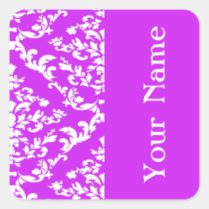 Sticker Carré Purple Bold Damask à Emporiomoffa avec nom