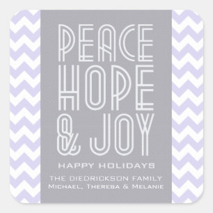 Sticker Carré Purple Chevron Peace Hope and Joy Holiday