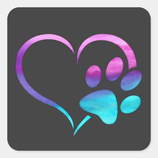 Sticker Carré Purple Cyan Dog paw Print Heart  (Devant)