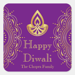 Sticker Carré Purple et Gold Diwali Party Favoriser