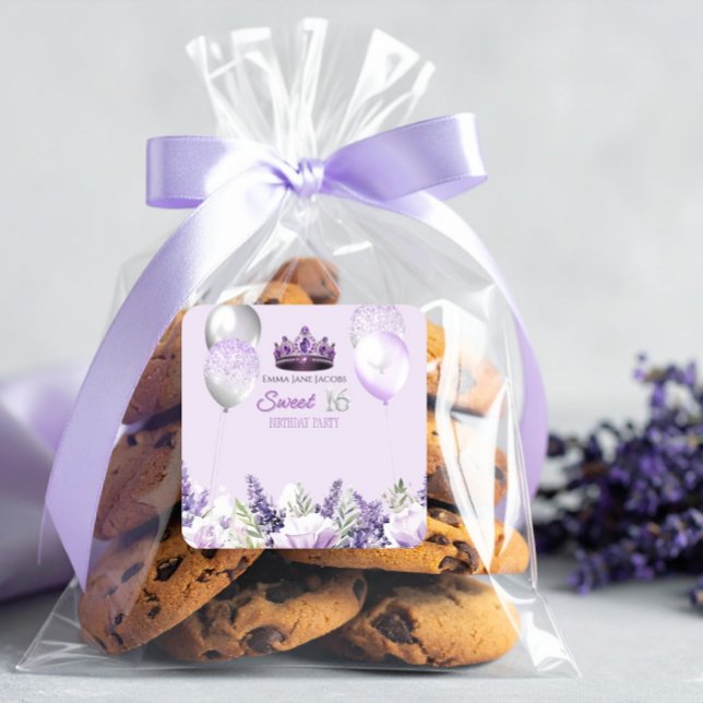 Sticker Carré Purple étincelle Douce 16 Anniversaire fête (Créateur téléchargé)