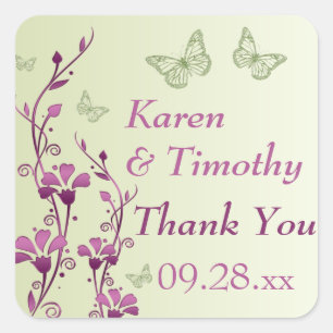Sticker Carré Purple, Flore verte, Papillons Merci Favoriser