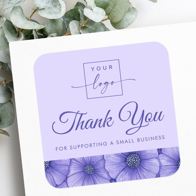 Sticker Carré Purple flowers floral border business thank you (Purple flowers floral border business thank you square sticker)