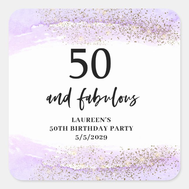 Sticker Carré Purple Glitter Purple 50th Birthday Party  (Devant)