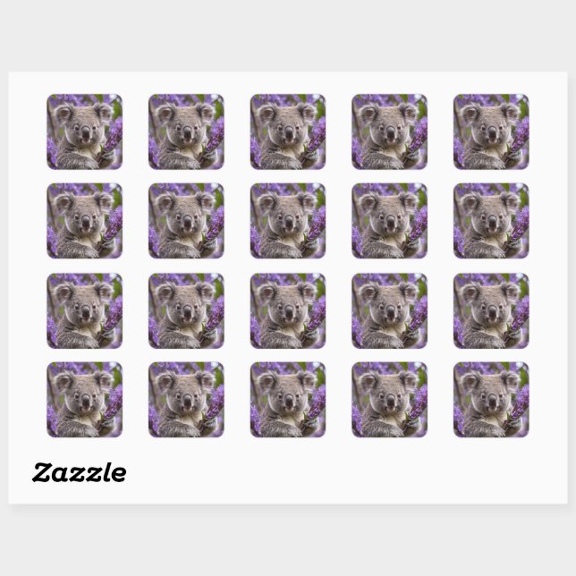 Sticker Carré Purple Jacaranda Koala Ours, (Feuille)