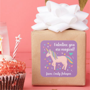 Sticker Carré Purple Magique Unicorn Enfants Classe Valentine