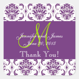 Sticker Carré Purple Mariage damassé Favoriser le Merci