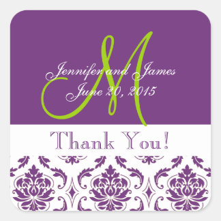 Sticker Carré Purple Mariage damassé Favoriser le Merci