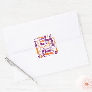 Sticker Carré Purple & Orange Multilingual Merci Choisir Une For