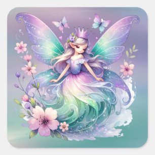 Sticker Carré Purple Papillon Vert Fée Princesse Filles