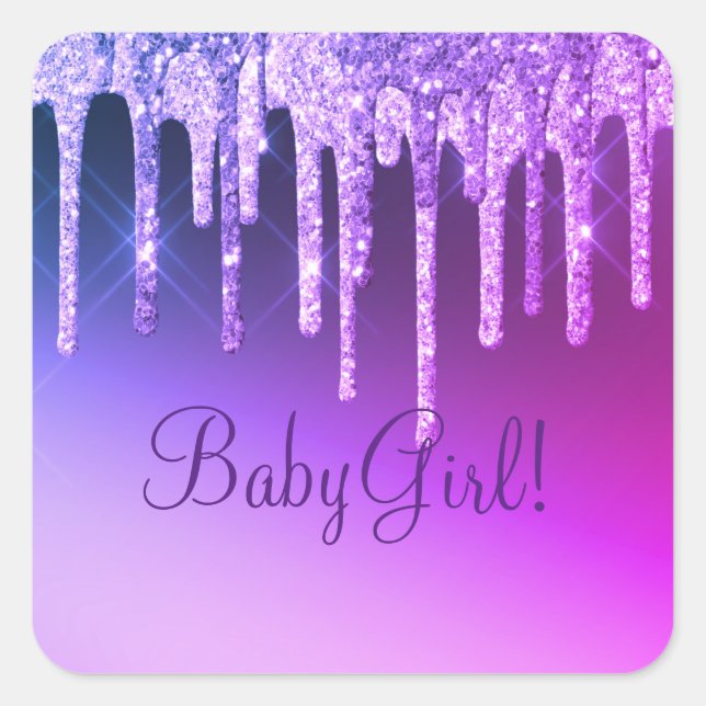 Sticker Carré Purple Parties scintillant Bling Girl Nom Sparkle  (Devant)