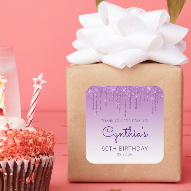 Sticker Carré Purple Parties scintillant Drip 60e anniversaire M (Fête)