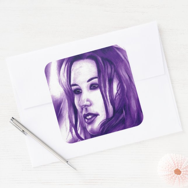 Sticker Carré Purple People Woman Portrait Art original (Enveloppe)