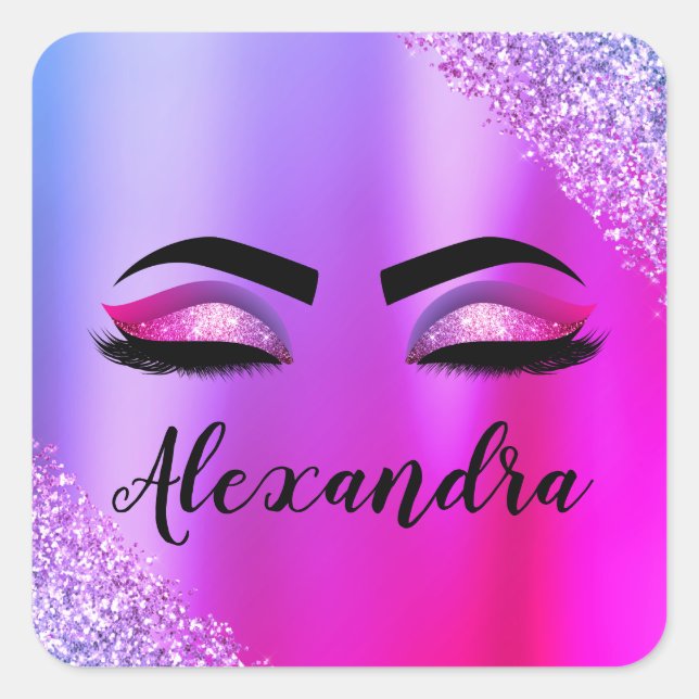 Sticker Carré Purple Pink Monogram Glitter Eyelashes (Devant)